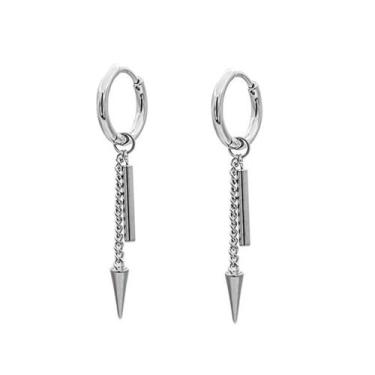 Imagem de Brinco masculino de argola Com Correntinha em aço inox Prata Prateada 