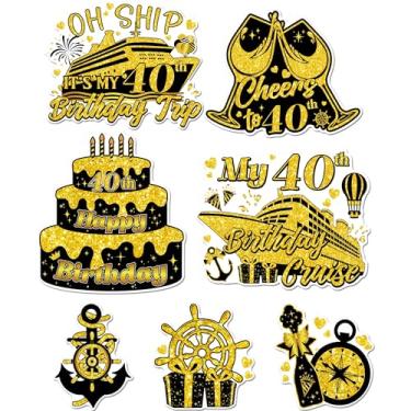 Imagem de Decorações de porta de cruzeiro magnéticas - 7 peças de ímãs de porta de cruzeiro de 40 anos, adesivos magnéticos de aniversário reutilizáveis dourados e pretos à prova d'água para porta de cabine de