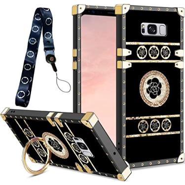 Imagem de B-wishy Capa para celular Samsung Galaxy S8 Plus com suporte de anel de suporte, rebite para meninas e mulheres, capa protetora de cristal antichoque retrô fina à prova de choque TPU para Galaxy S8