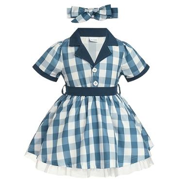 Imagem de Fantasia cosplay de dona de casa para bebês meninas anos 50 anos 60 avental de bolinhas faixa de cabeça infantil para primeiro dia das bruxas, Verde escuro, 12-18 Meses