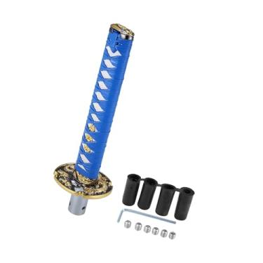 Imagem de Hihaha Alavanca de câmbio estilo espada samurai de 20 cm, botão de câmbio Katana, padrão trançado clássico para manual automático no MT Shifter, azul, branco, material durável