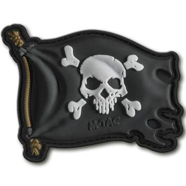 Imagem de M-Tac Bandeira de pirata Jolly Roger - Adesivos de PVC para colete, mochilas, chapéus - Patch militar tático com suporte de gancho (preto)