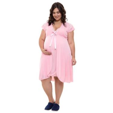 Imagem de Jogo de Camisola Plus Size em Liganete - Linda Gestante, 52, Rosa
