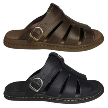 Imagem de Kit 2 Sandálias Masculina Franciscana Couro Legítimo Preto e Café - TN