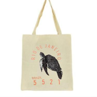 Imagem de Bolsa Ecobag  100% algodão +55 21 TARTARUGA (laranja neon) - CARIOCA M