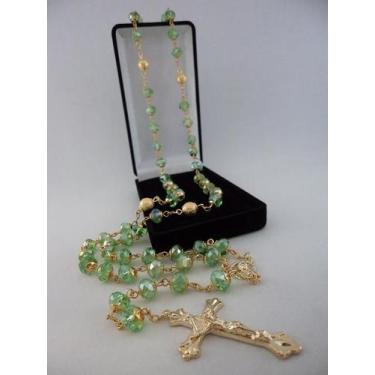 Imagem de Terço cristal aust. verde claro 8x6mm - p.n. dourado - folh. ouro - ar
