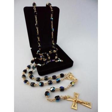 Imagem de Terço cristal tcheco jablonex preto furta cor 6mm - folh. ouro - armaz