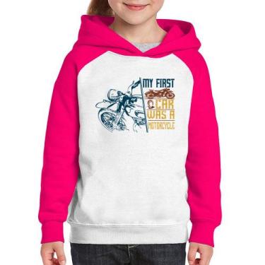 Imagem de Moletom Infantil My First Car Was A Motorcycle - Foca na Moda, Branco,