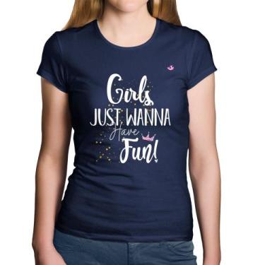 Imagem de Baby Look Algodão Girls just wanna have fun! - Foca na Moda, Marinho, 