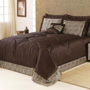 Imagem de Kit Edredom Casal King  Savana  7 Peças   180 Fios Tabaco - Vilela Enx