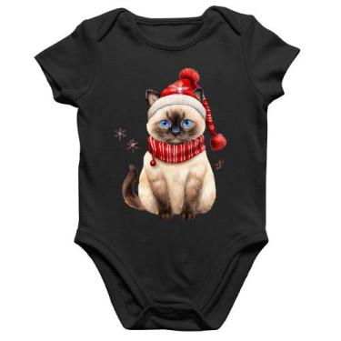 Imagem de Body Bebê Algodão Gato Natalino Gorro e Cachecol - Foca na Moda, Preto