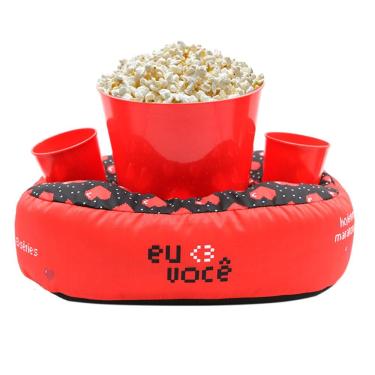 Imagem de Almofada Porta Pipoca Coração Pixel com Balde e Dois Copos