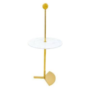Imagem de Mesa Lateral Moderno Suporte Dourado Alto Design Marmore - LUXdécor