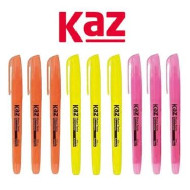 Imagem de Kit 9 Pincel Marca Texto Neon Kaz Canetinha Ponta Chanfrada Cores Vari