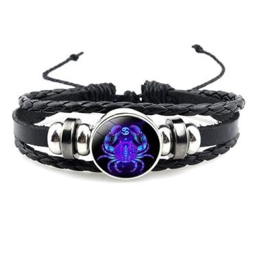 Imagem de Xeyau Pulseira de 12 constelações, pulseira de constelação do zodíaco, signos do zodíaco, pulseira de couro fluorescente para mulheres, homens, joias, adjustable, Aço inoxidável, Sem Pedra Preciosa