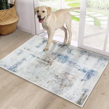 Imagem de Tapete de porta, tapete de porta interno frontal de lã sintética antiderrapante tapete de entrada absorvente abstrato tapete para entrada interna corredor lavanderia, áreas de alto tráfego, 50 x 81 cm, manchado azul claro