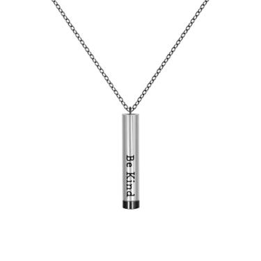 Imagem de CANDYFANCY Be Kind Of A B Colares para mulheres, pingente quadrado de tubos redondos inspiradores com mensagem oculta para melhores amigas e meninas, joias de presente, Aço inoxidável, Sem Pedra