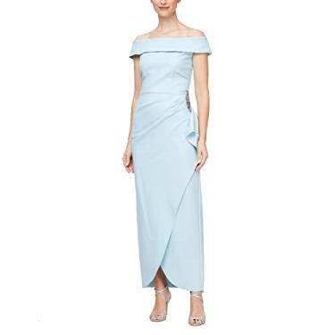 Imagem de Alex Evenings Vestido feminino longo franzido lateral para mãe da noiva com saia de babados cascata (tamanho pequeno e regular), Ombro de fora azul claro, 40