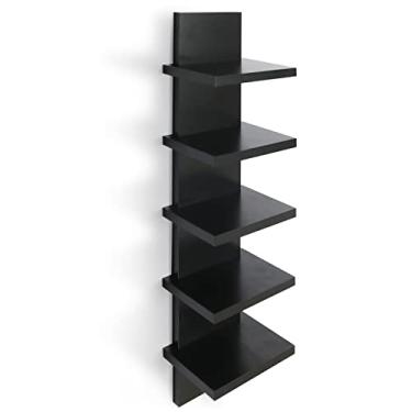 Imagem de Bloddream Prateleiras de parede de 5 camadas, preto, prateleira de coluna vertical, armazenamento flutuante, decoração de casa, design organizador de utilidades, prateleiras, quarto, sala de estar, 78