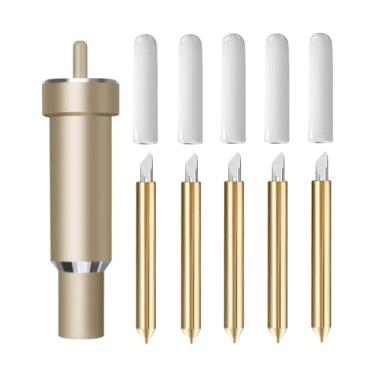 Imagem de 5 lâminas de ponta fina premium compatíveis com Cricut Maker 3/Maker/Explore 3/Explore Air 2/Air/One/Venture, caixa de lâmina de ponta fina para a maioria dos materiais leves (ouro)