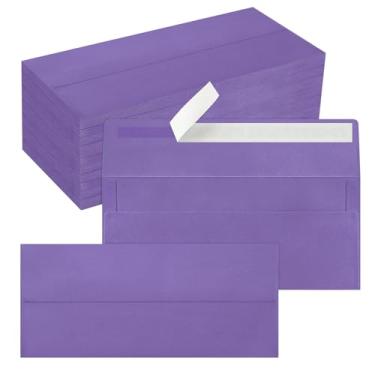 Imagem de Pacote com 200 envelopes empresariais nº 10, envelopes roxos padrão autovedantes para envio comercial seguro e jurídico, escritório, cheques, cartas, faturas, 10 x 23 cm
