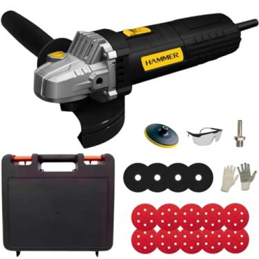 Imagem de Esmerilhadeira Hammer 710w Lixadeira Angular 4 1/2" EM-7101 + Acessórios Maleta Suporte de Disco de Corte Hookit Óculos de Proteção Par de Luva (110V)