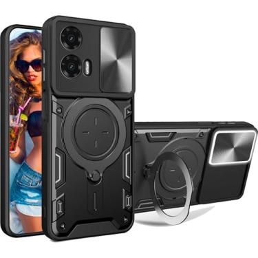 Imagem de Ephoou Capa protetora para Motorola Moto G35 de 6,7 polegadas com suporte magnético giratório, proteção de nível militar, capa rígida resistente à prova de choque com capa de lente de câmera