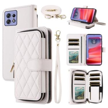 Imagem de Dswteny Argyle Capa carteira para Motorola Moto Edge 50 Pro 5G com alça de pulso alça de ombro zíper couro PU flip suporte para cartão de crédito acessórios capa de celular para edge50Pro mulheres