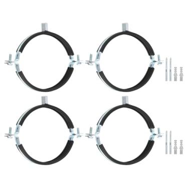Imagem de uxcell 4 peças de braçadeira de suporte de tubo ajustável, 5" (127 mm) suporte de parede de teto anel dividido gancho de tubo de ferro galvanizado suporte de alça de tubo com parafuso e tubo de