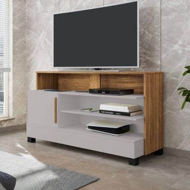 Imagem de Rack para TV Até 48 Polegadas Pipa 1 Porta Off White/Cinamomo - Móveis Bechara