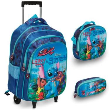 Imagem de Kit Mochila Infantil Escolar Stitch 3D Rodinha Reforçada - Plike