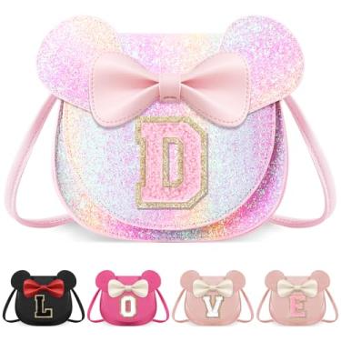 Imagem de izuzta Bolsa infantil para crianças 1 2 3 4 5 6 7 8 anos de idade bonito mouse orelha laço bolsa transversal presente de aniversário, Bolsa grande/brilhante/letra rosa, D, D