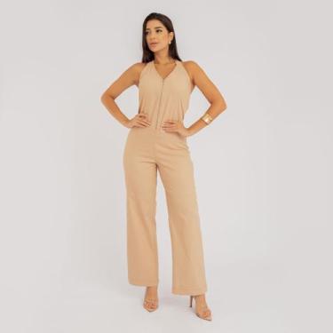 Imagem de Macacão susie pantalona jeans feminino - Susie Modas, Bege, P