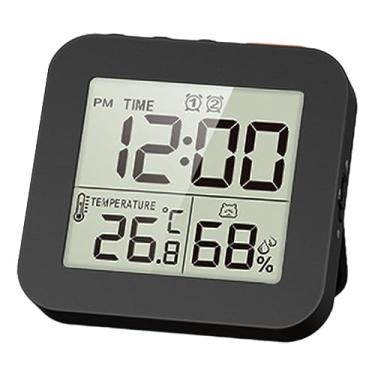 Imagem de KLKCMS Relógio de chuveiro com temporizador digital à prova d'água com alarme, relógio de parede para banheiro e cozinha, preto