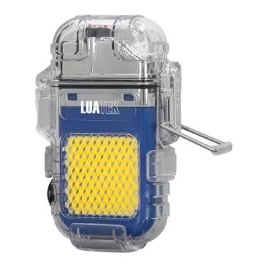 Imagem de Isqueiro de Plasma com Lanterna Azul Recarregável Resistente A Vento Forte Usb-C A Prova D'água Isqueiros Elétricos à Prova de Vento Para Atividades ao Ar Livre Acampamento Caminhada