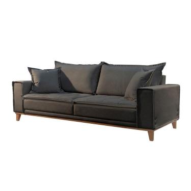 Imagem de Sofá Fixo Aquiles 3 Lugares Luxo 2,20m Castellar Móbile Veludo Chumbo