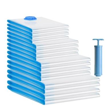 Imagem de Sacos de armazenamento a vácuo (4 pequenos/4 médios/4 grandes/4 jumbo) sacos de compressão para selador de roupas de viagem, edredons com bomba manual 16-COMBO