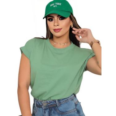 Imagem de Camiseta Manga Dobrada Blusinha Feminina Tshirt Blusa Algodão - Doce B