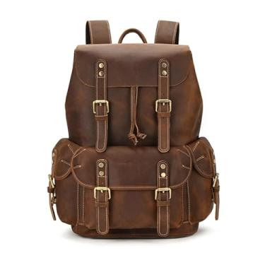Imagem de Mochila de couro para homens 17.3 "computador portátil bolsa de viagem vintage para homens mochila de moda masculina(Dark Brown1)