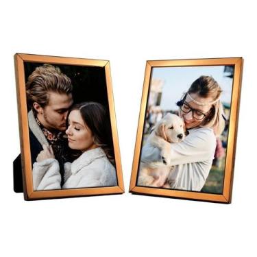 Imagem de Kit 2 Porta Retratos Foto 15x20 Rosé Gold Metal - MultiArt