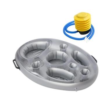 Imagem de simhoa Bebidas infláveis ​​bebidas piscina bebida flutuação de bandeja de bandeja de barras de barra de gelo e bóia de frutas para churrasco para churrasco, com Bomba de Pé