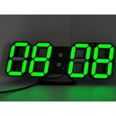 Imagem de Relógio led 3D parede mesa preto/led verde calendario despertador temp