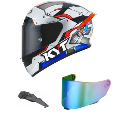 Imagem de Capacete KYT TT Course Ratthapark Space Monkey Azul Mais Viseira Camaleão e Spoiler Fumê