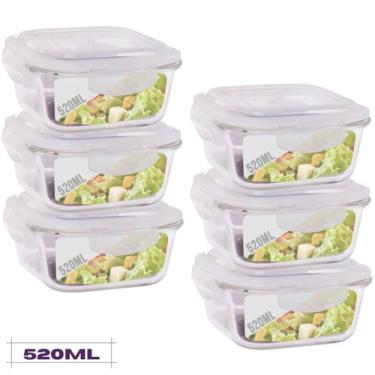 Imagem de Conjunto 6 Potes Quadrado Mantimentos Vidro 520 ml - Diversas