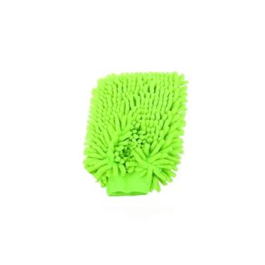 Imagem de Luva de Microfibra Chenille para Limpeza Automotiva, Verde Limão, 27 x 15 cm, Kit 2 Unidades