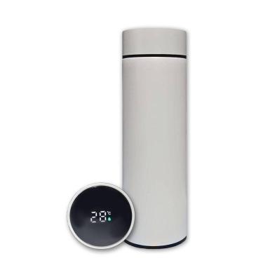 Imagem de Garrafa Térmica Aço Inox Com Termômetro Digital Led 500ml Branco