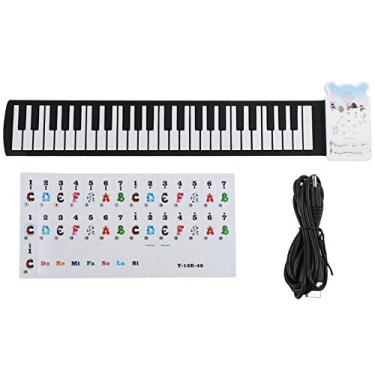 Imagem de Piano eletrônico enrolado, flexível, portátil, 49 teclas, recarregável, feito à mão, com 8 tipos de tons, 6 músicas de demonstração