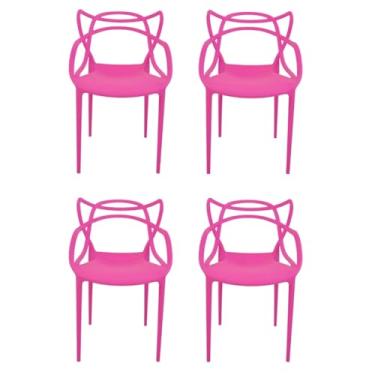 Imagem de Kit 4 Cadeira Allegra Empilhável Área Externa Pátio Jardim Hotel Lobby Rosa