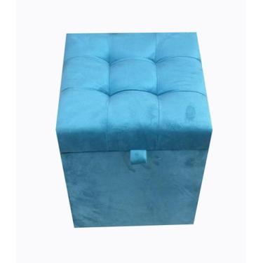 Imagem de PUFF BAÚ QUADRADO EM VELUDO 35 CM - Azul Turquesa - NEGROMONTE STORE