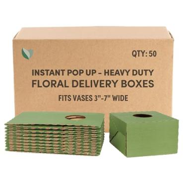 Imagem de Holiday Designs - caixa de entrega pop-up para floristas, caixas de vasos de papelão ondulado para arranjos florais seguros durante o transporte (verde, grande - contagem de 50)